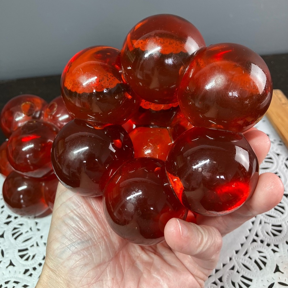 Vintage Lucite Grape Candle Holders MCM Red Acrylic Project Pair - Picture 11 of 12